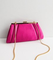 New Look Bright Pink Satin Chain Strap Clutch Bag